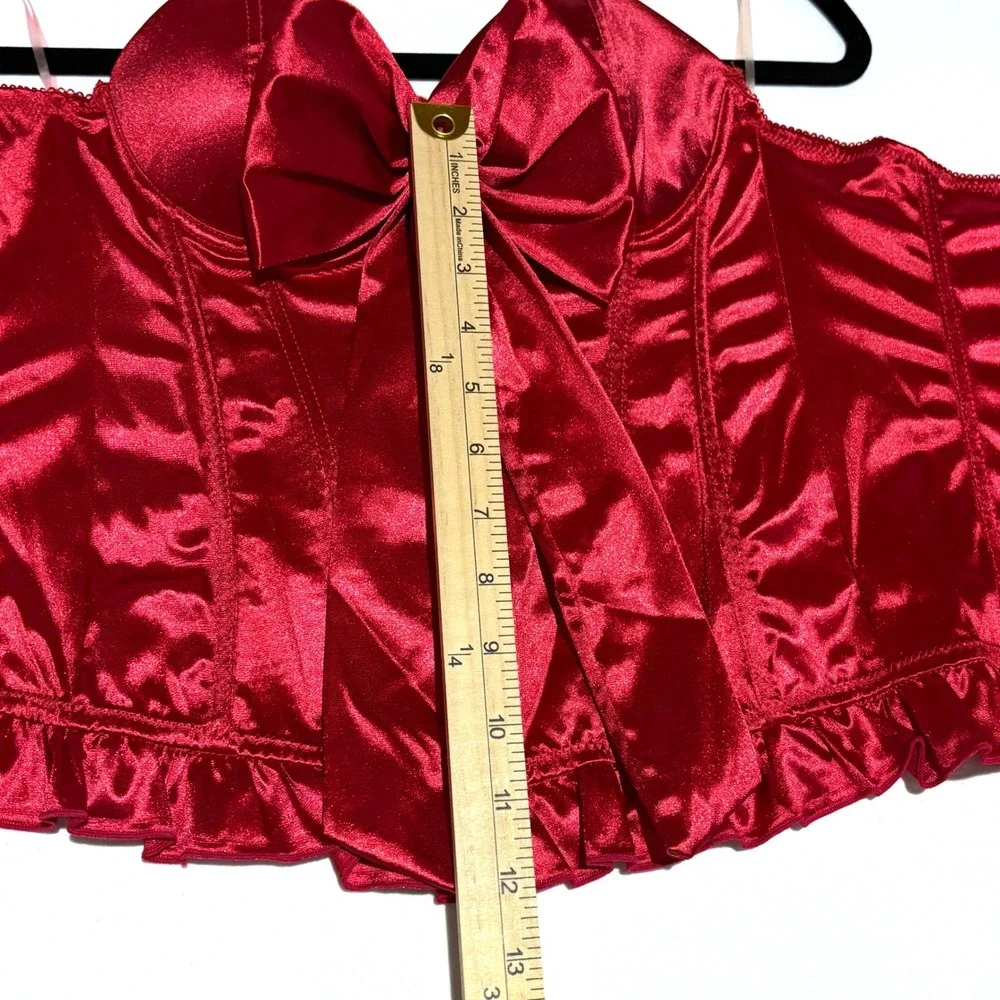 Body Central Native Red Satin Corset‎ Bustier Boned Ruffle Trim Women's 34B Sexy